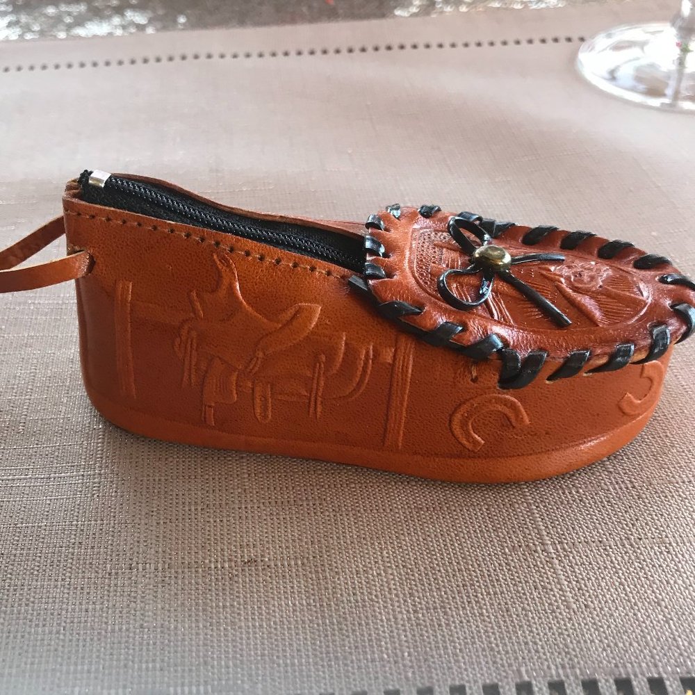 hand tooled shoe coin purse